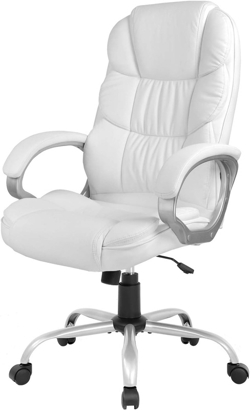 Ergonomic High Back White PU Leather Executive Office Chair with Lumbar Support0