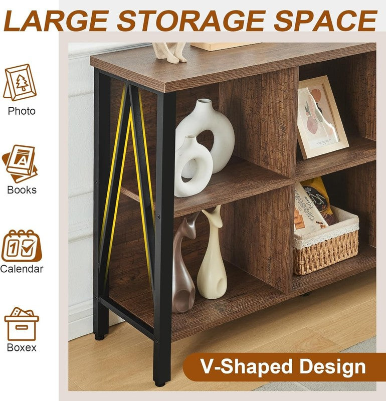 6 Cube Storage Organizer Rustic Brown Industrial Low Wide Bookshelf 3 Tier3