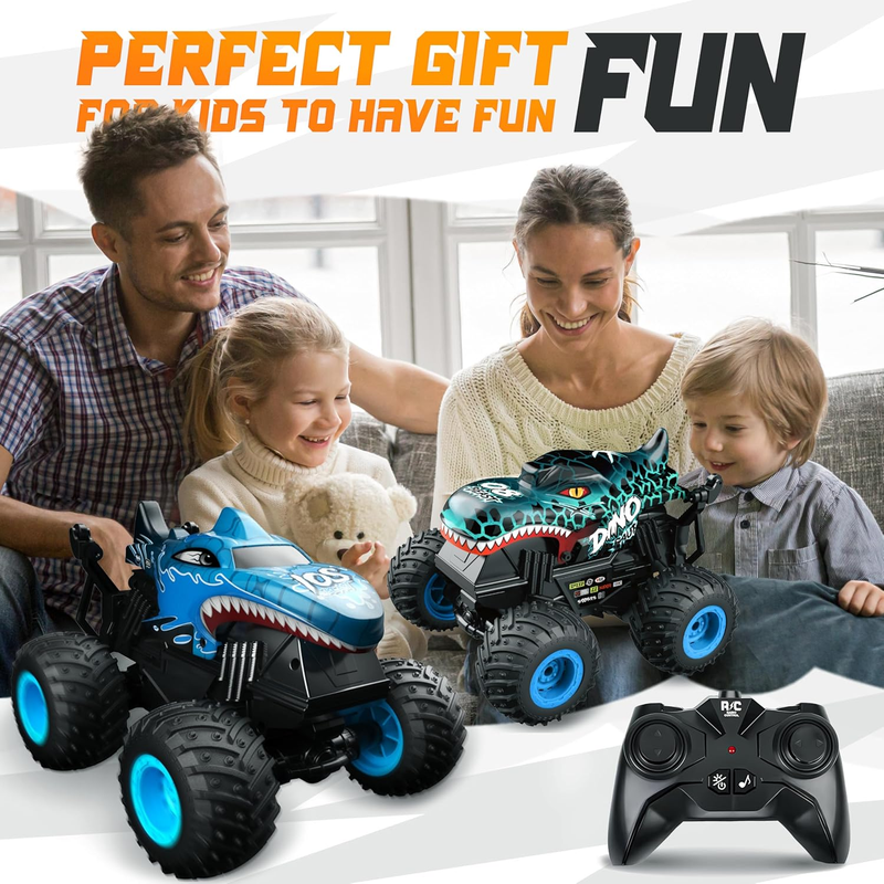 RC Monster Truck Toy Dinosaur Car 1:20 Scale Light Music 360° Spin 2 Shells6