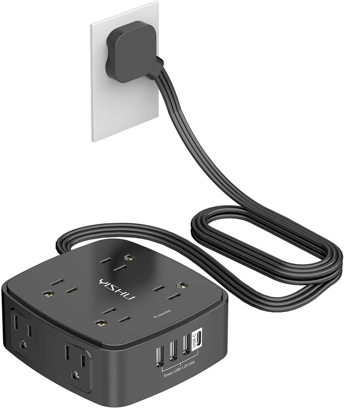 6FT Surge Protector Power Strip 8 Outlets 4 USB Ultra Flat Plug Black0