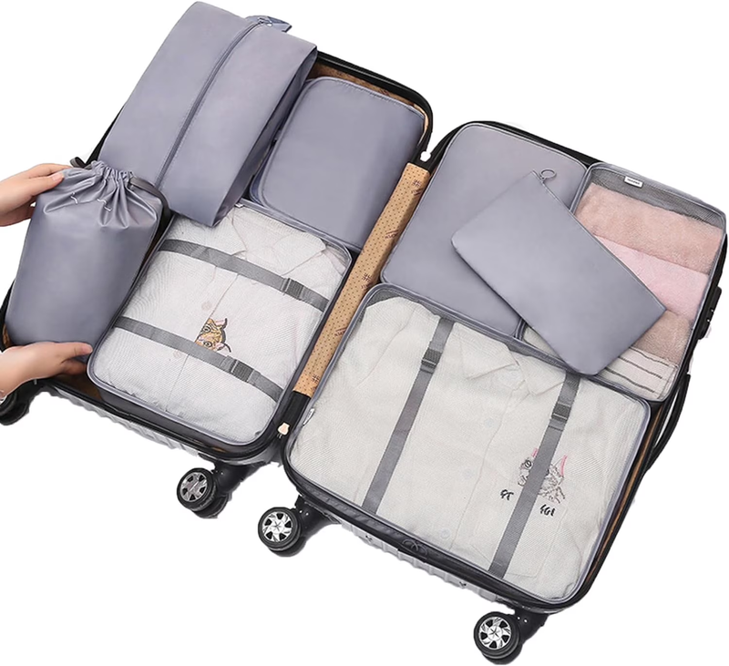 9 Piece Packing Cubes Set Travel Storage Organizer Toiletry Bag Gray3