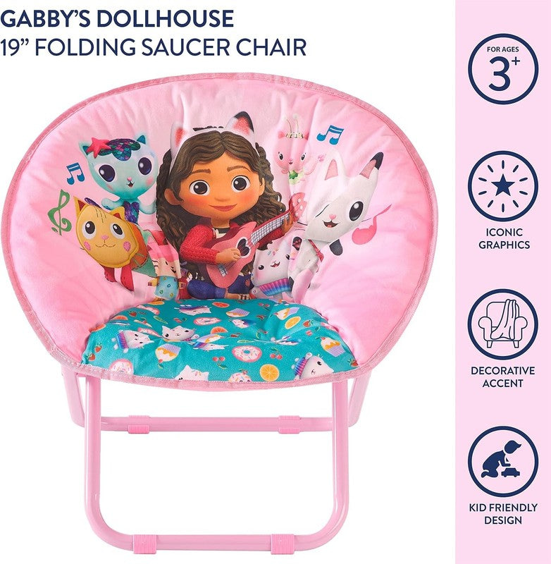 Gabbys Dollhouse 19” Toddler Saucer Chair Folding Kids Seat Cushion 3+3