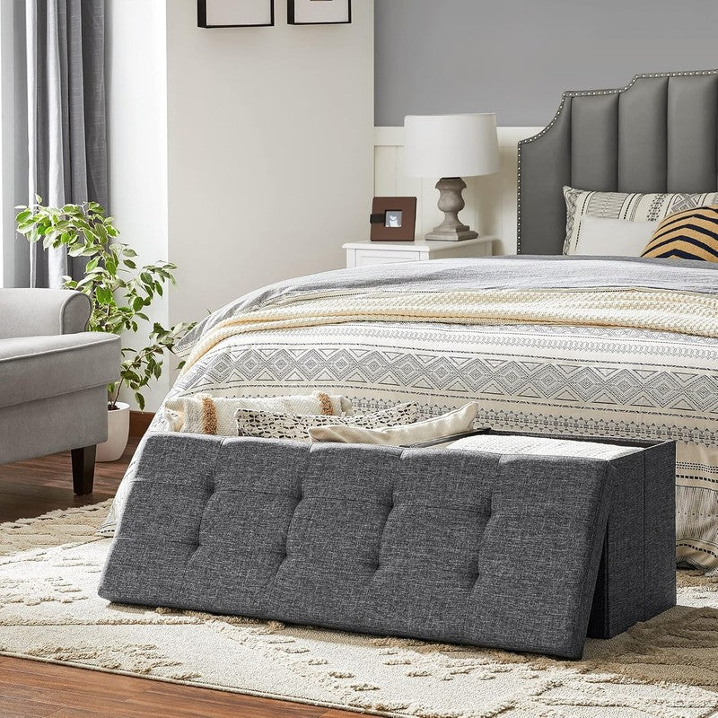 43'' Foldable Storage Ottoman Bench Flip Lid Entryway Living Room Dark Gray3