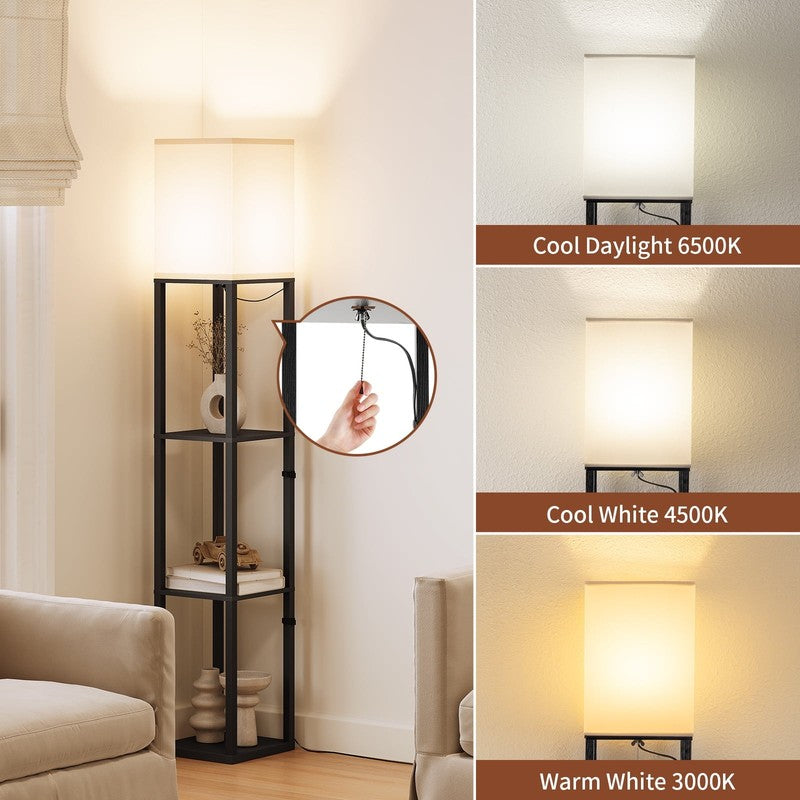 63" Black LED Floor Lamp with Shelves, Standing Lamp with Storage, UL Certified2
