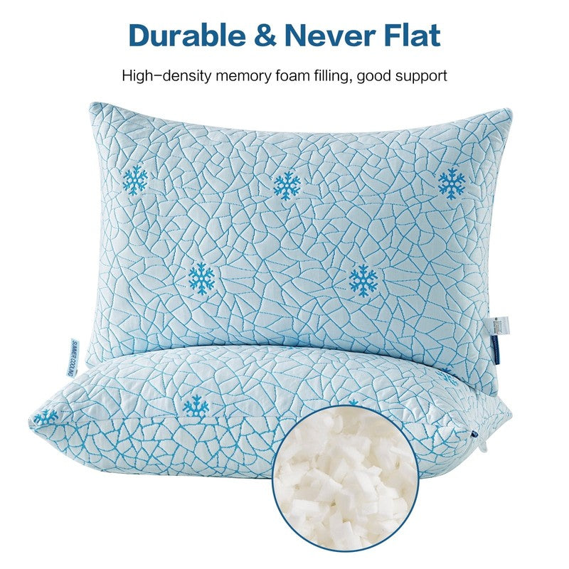 Cooling Memory Foam Queen Pillows Set of 2 Adjustable Support 30"x20"4