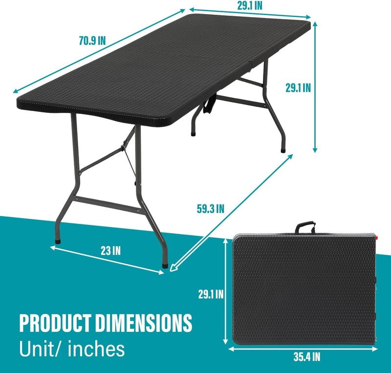 Folding Table Half Portable Foldable Table for Parties Backyard Events (Black Ra2