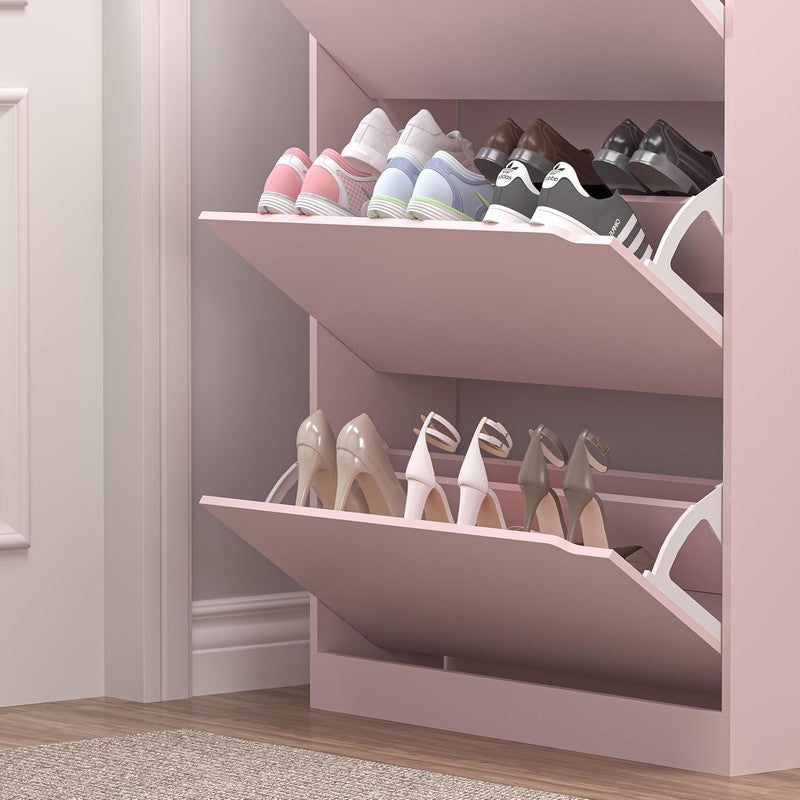 47.2'' Shoe Cabinet 3 Flip Drawers Freestanding Entryway Hallway White/Pink5