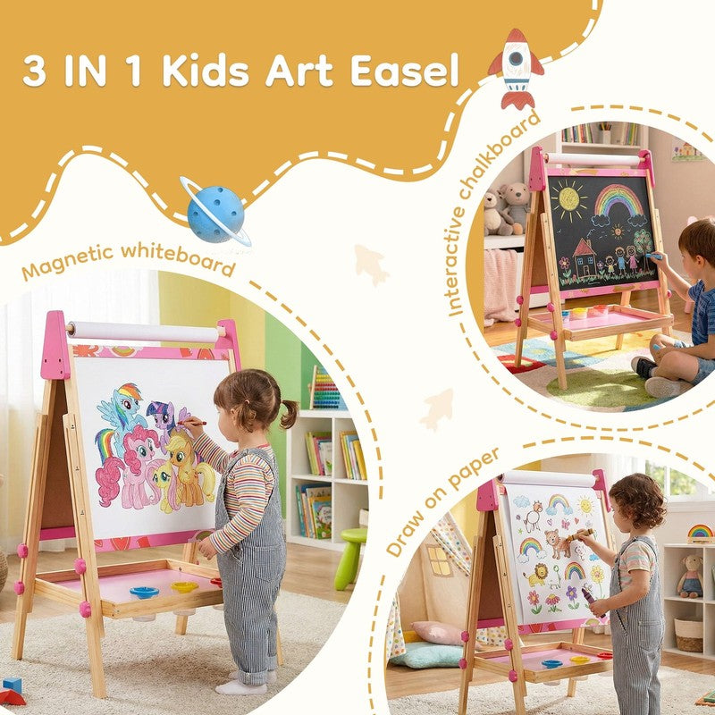 Kids Easel, Double-Sided Magnet Whiteboard & Chalkboard with Paper Roll, Storage1