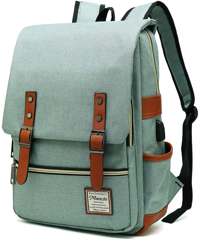 Vintage Laptop Backpack USB Charging Slim 15.6" Travel College Green10