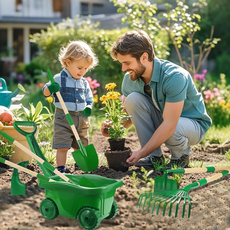 Kids Gardening Tools Set   7Pcs Wheelbarrow Set for Kids with Shovel, Rake, Leaf1