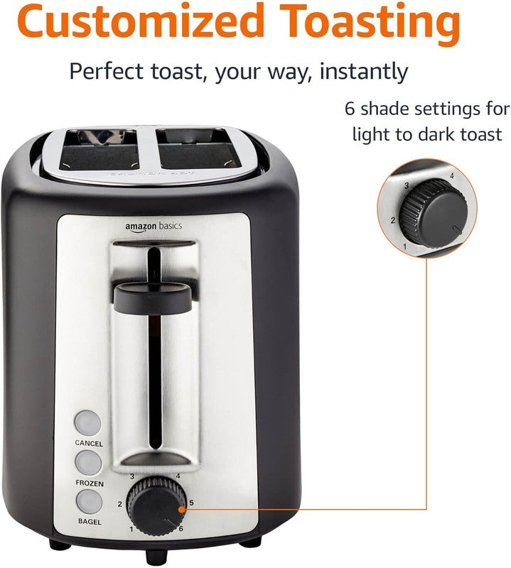 2 Slice Toaster, with 6 Browning Settings, Extra Wide Slots for Bagels and Speci1