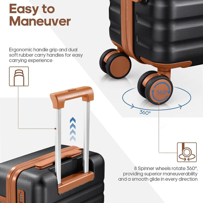 3 Piece Luggage Set 20" Carry On Spinner Hardside Suitcase w/ TSA Lock Black2