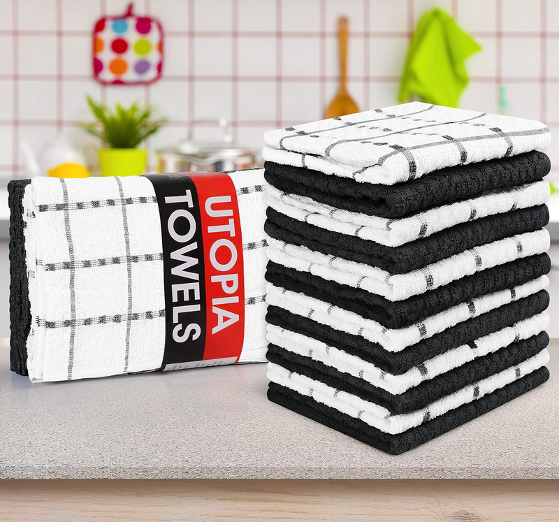 12 Pack Kitchen Towels 15x25" 100% Cotton Super Soft Absorbent Black7