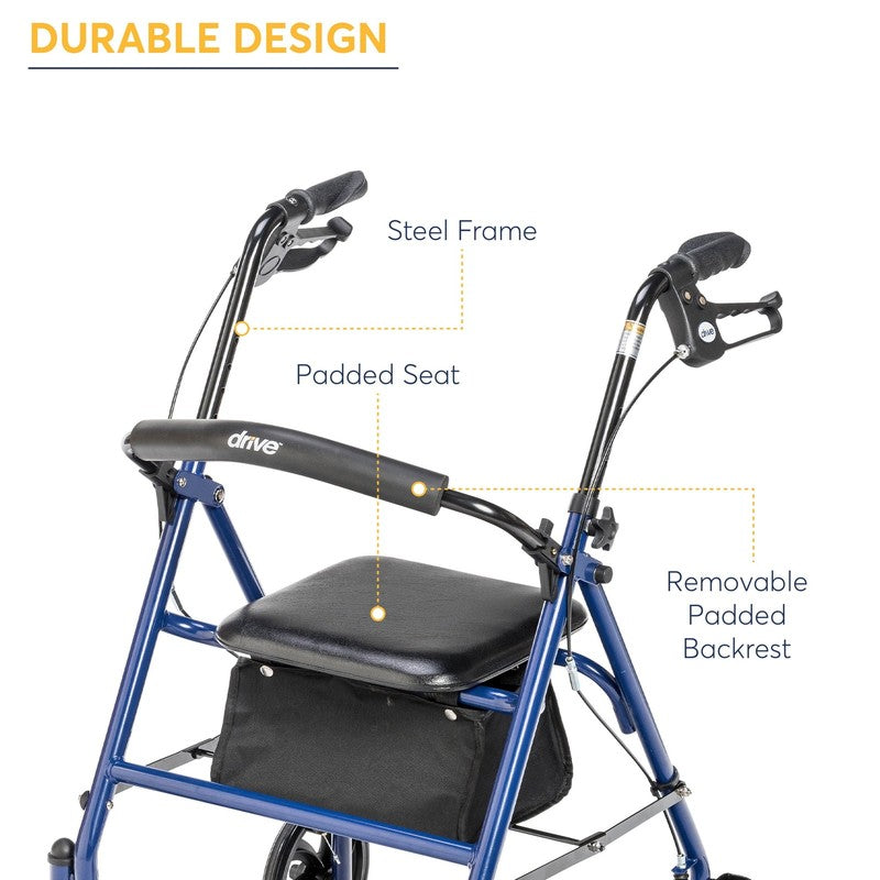 4-Wheel Rollator Walker with Foldable Frame & Removable Back Support – Blue4