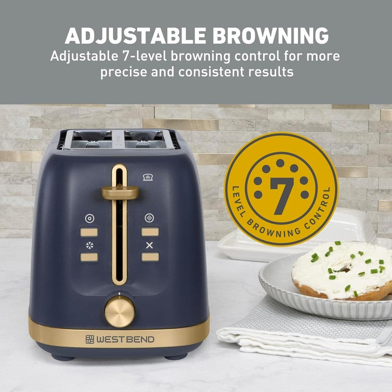 Timeless 2 Slice Toaster 7 Browning Levels Bagel Defrost High Lift Blue/Gold2