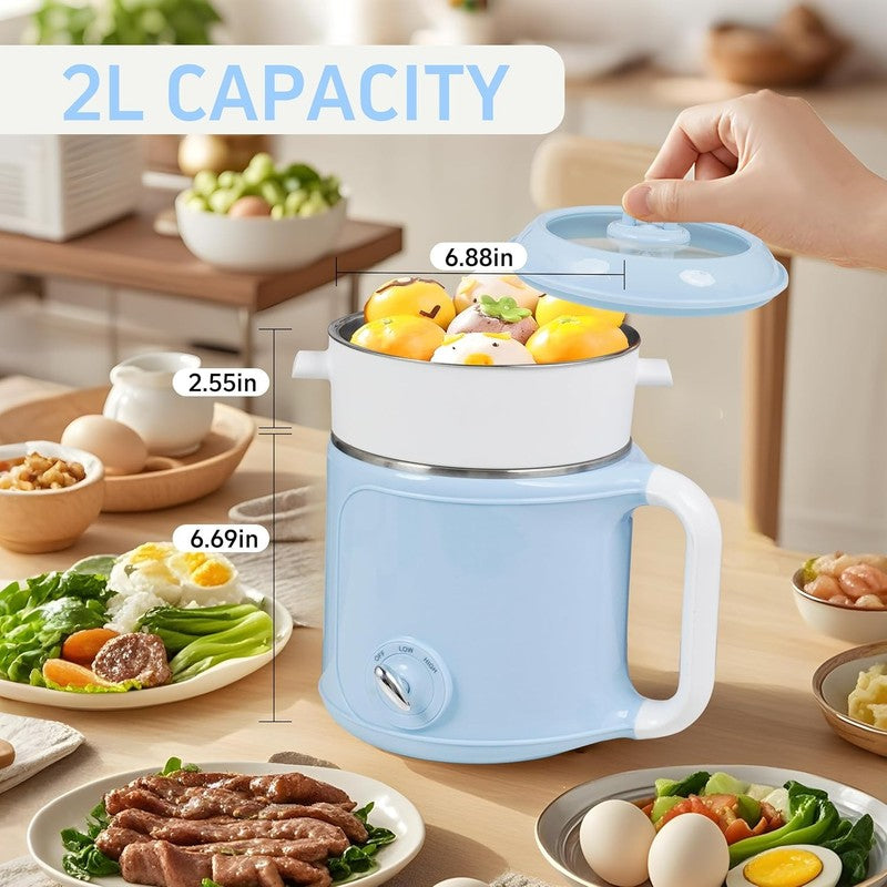 2.0L Electric Hot Pot Steamer Mini Ramen Cooker Portable Dorm Office Blue2