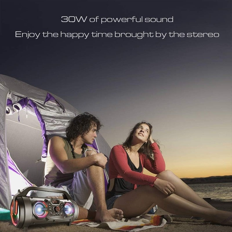 Portable Bluetooth Speaker, Subwoofer, 30W, FM Radio, RGB Lights, 10H Playtime4