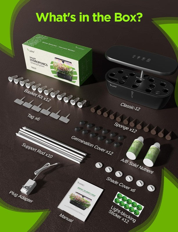 12 Pod Hydroponics System 24W LED Grow Light Indoor Herb Garden Kit 5.5L6