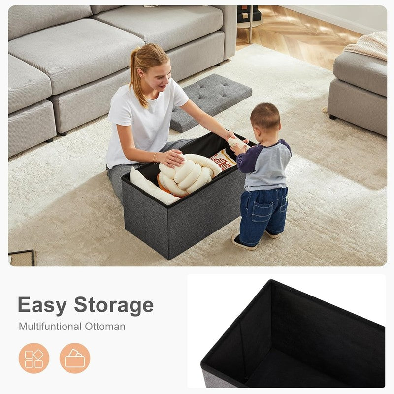30In Folding Storage Ottoman Bench, Footrest Chest Seat 660Lbs, Deep Grey4