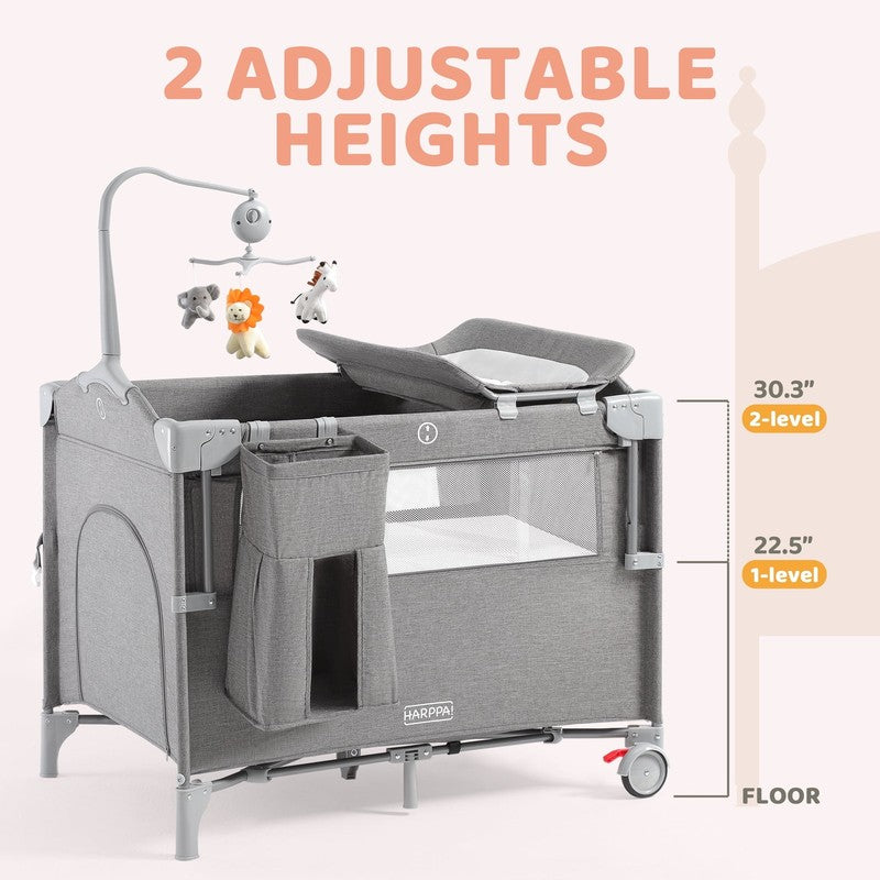 5 in 1 Portable Playard & Bassinet Bedside Sleeper Newborn Toddler Gray0