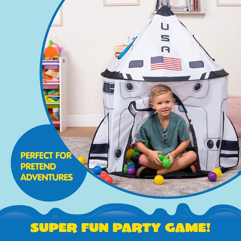 Rocket Ship Kids Pop Up Play Tent, Indoor/Outdoor Spaceship Playhouse3