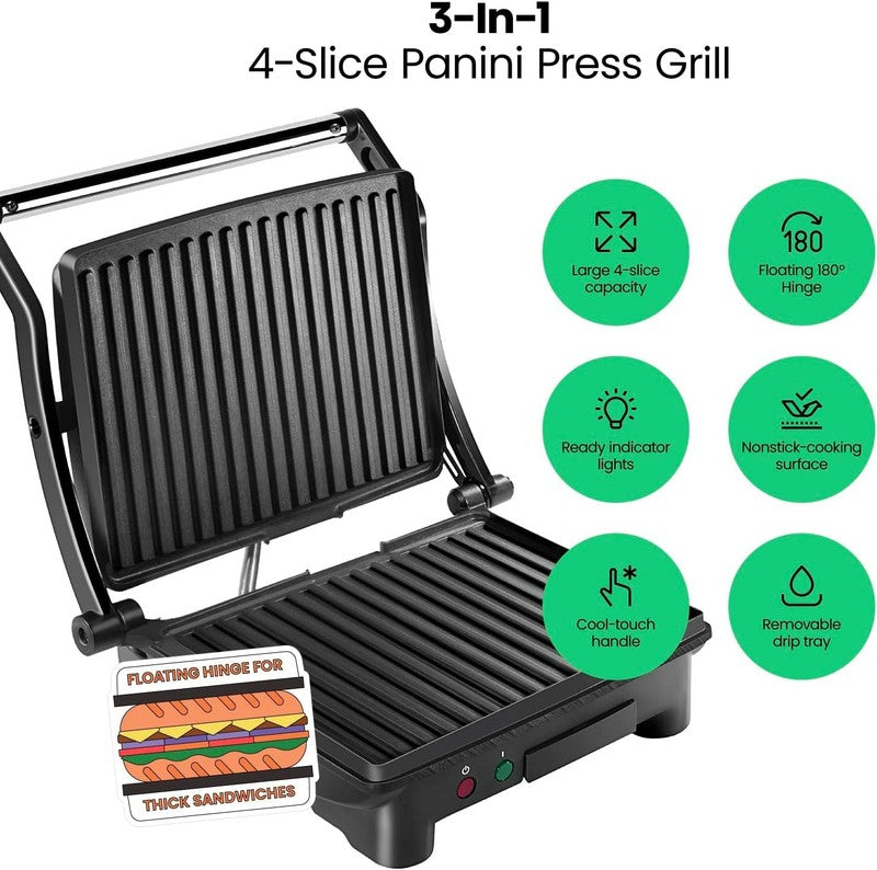 Panini Press Grill 4-Slice Nonstick Sandwich Maker Stainless Steel Black1