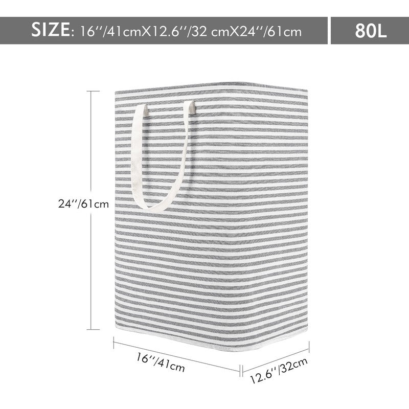 80L Freestanding Laundry Hamper w/ Handle, Collapsible Cotton Basket – Grey6