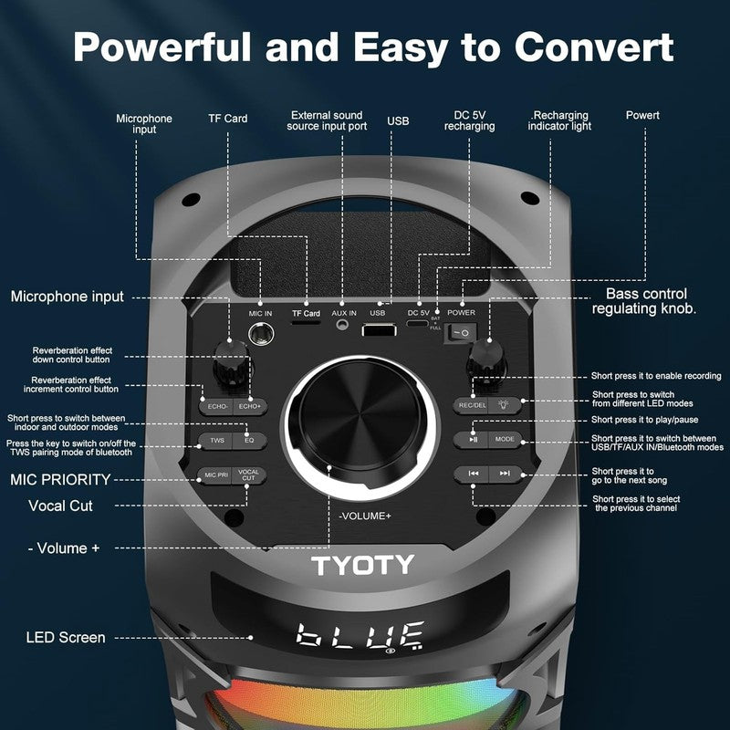 100W Bluetooth Speaker, Loud Boombox, TWS, Deep Bass, LED, Outdoor/Home Use5