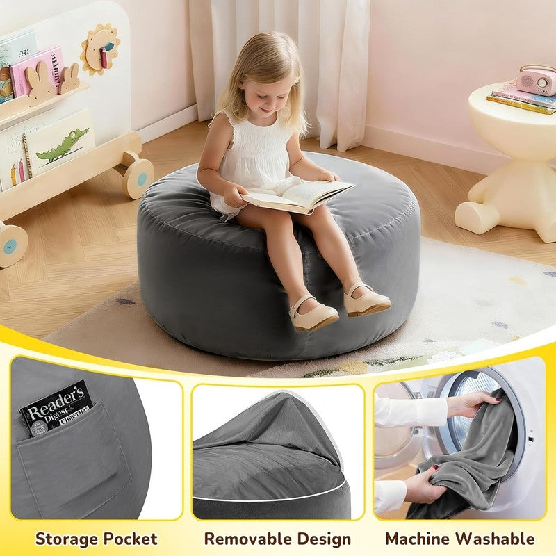Kids Bean Bag Chair Bed Convertible Sofa Bed Corduroy Dark Grey6