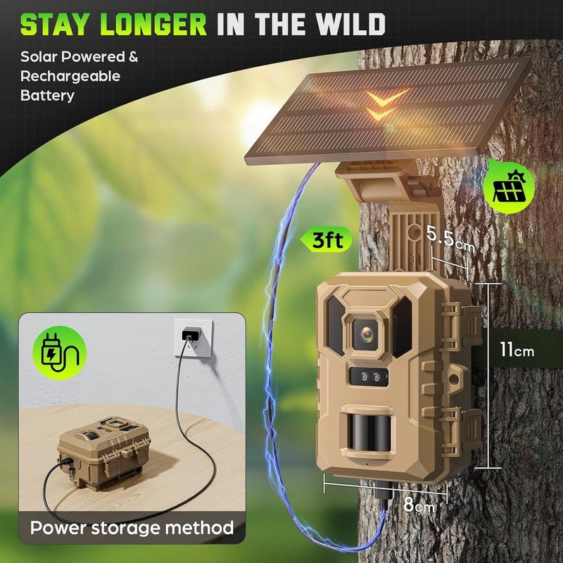 Trail Camera 4K 64MP WiFi Game Cam, Night Vision, Solar, 32GB SD, 0.2S Trigger2