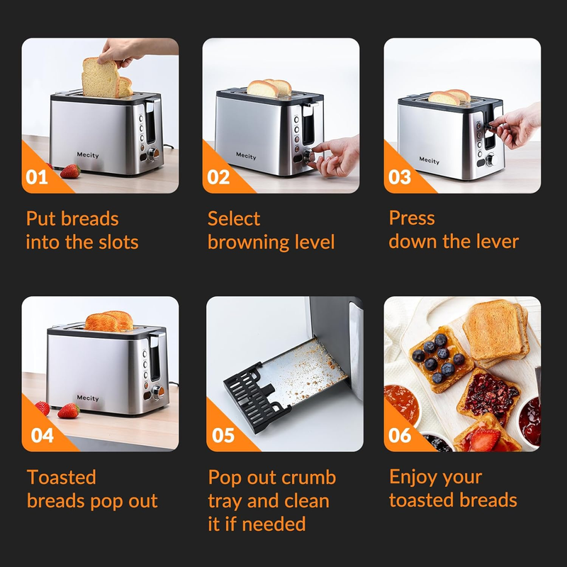 2 Slice Stainless Steel Toaster - Timer, Bagel, Defrost, Warming Rack, 6 Shade3