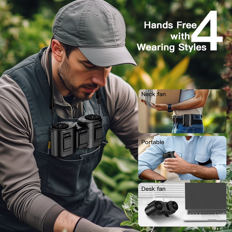 Portable Neck Fan 10,000Mah Battery, 5 Speeds, 3 In 1 Wearable Personal Cooling3