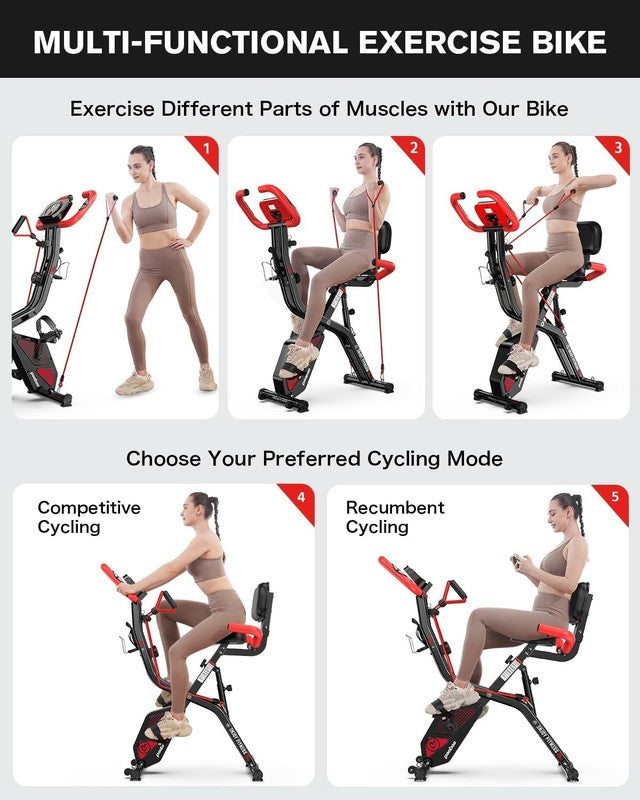 Folding Exercise Bike with Backrest, 8-Level Magnetic Resistance2