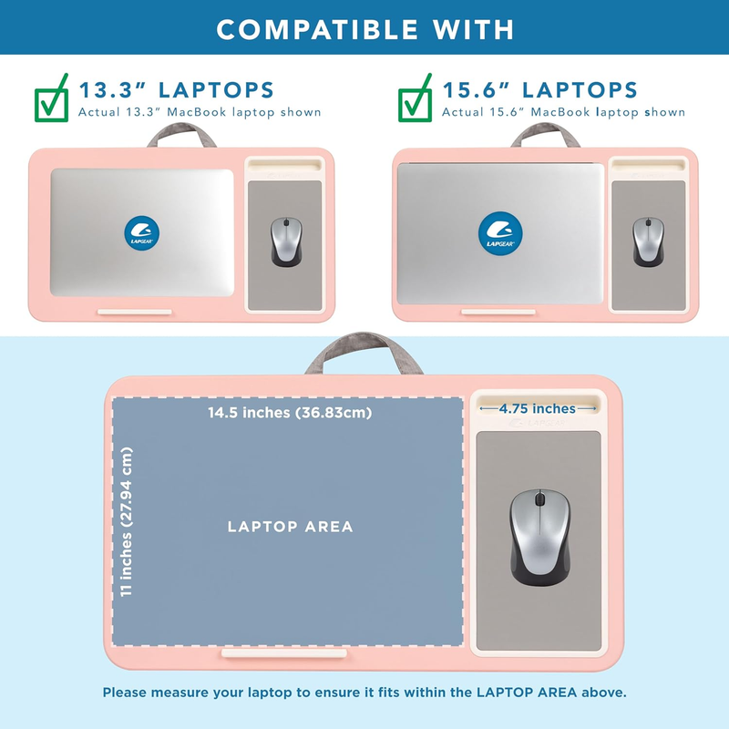Home Office Lap Desk with Device Ledge, Mouse Pad, and Phone Holder   Pink   Fit2