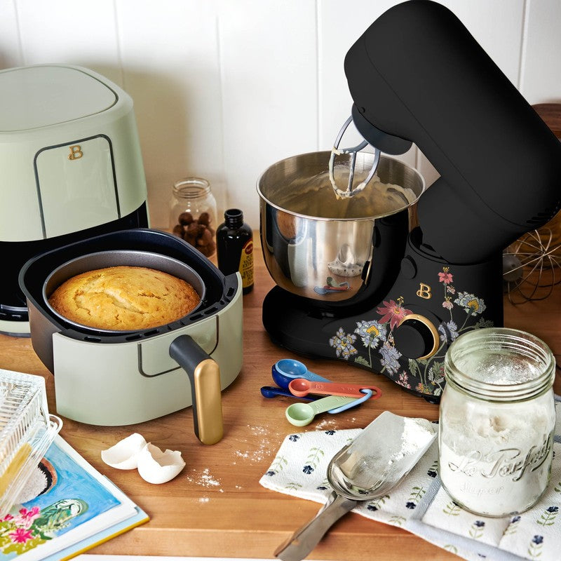3.5 Qt Stand Mixer Wildflower Black Sesame w/ Flat Beater Dough Hook & Whisk7