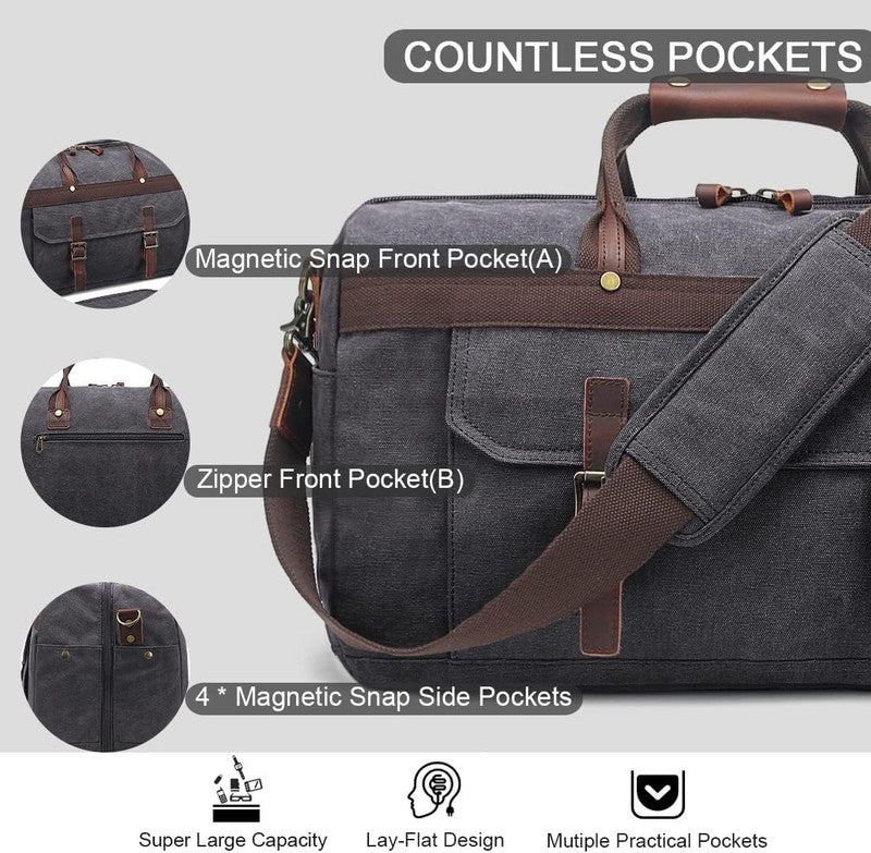 Waterproof Leather Canvas Duffle Bag Overnight Weekender Travel Bag Men Women4
