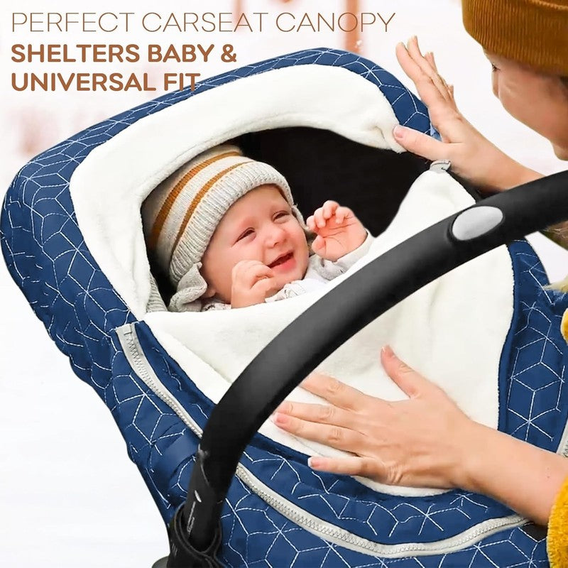 Winter Baby Car Seat Cover, Plush Fleece Canopy for Infants, Blue1