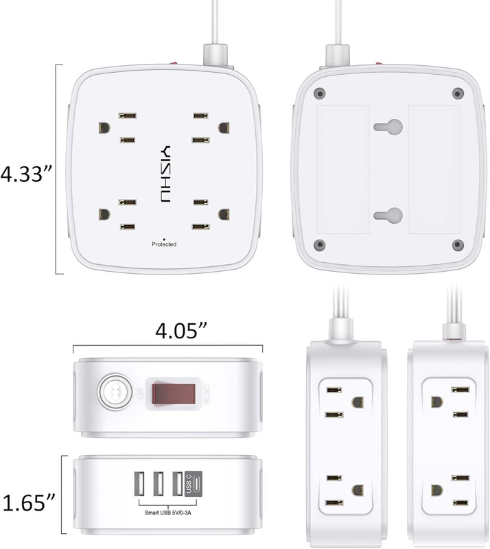 6FT Surge Protector Power Strip 8 Outlets 4 USB Flat Plug Extension Cord6