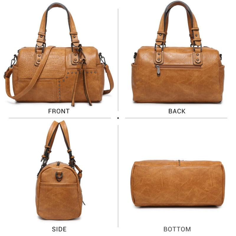 Women Soft Vegan Leather Barrel Bags Large Top Handle Totes Satchel Handbags Sho1