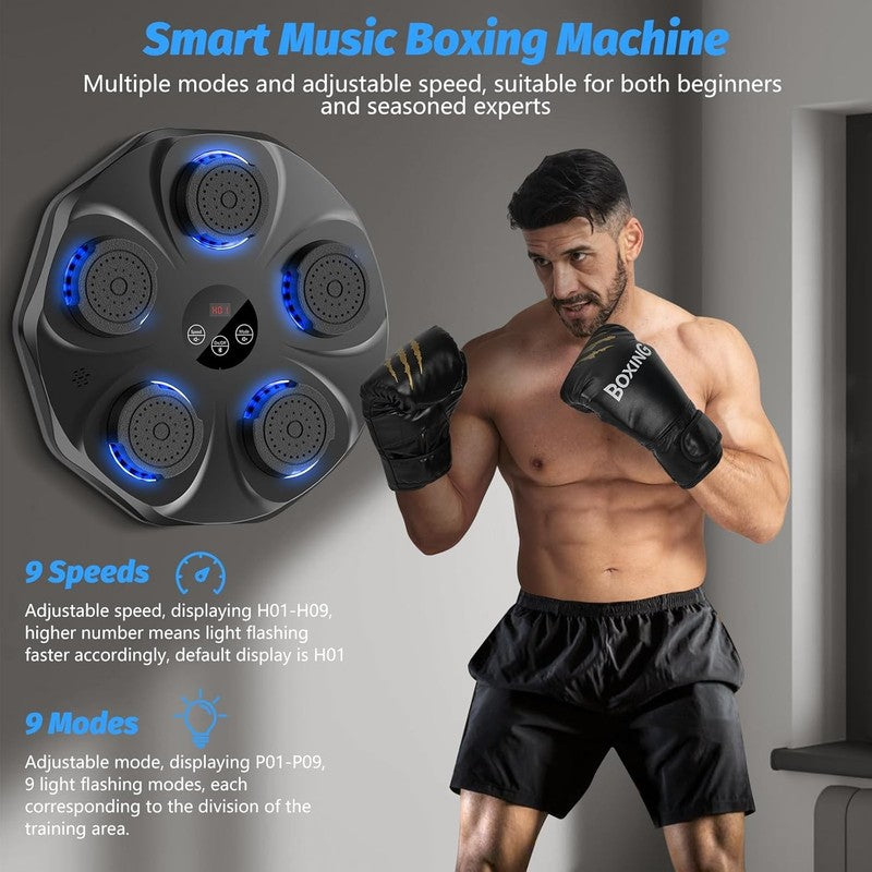 Music Boxing Machine Wall Mount Punch Trainer w Gloves 9 Modes 9 Speeds1