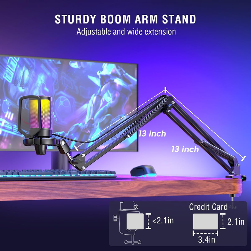 Gaming PC USB Microphone, Podcast Condenser Mic with Boom Arm, Pop Filter, Mute 7