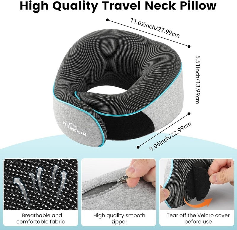 Upgraded Memory Foam Travel Neck Pillow w/ Eye Mask, Earplugs & Bag – Airplane6
