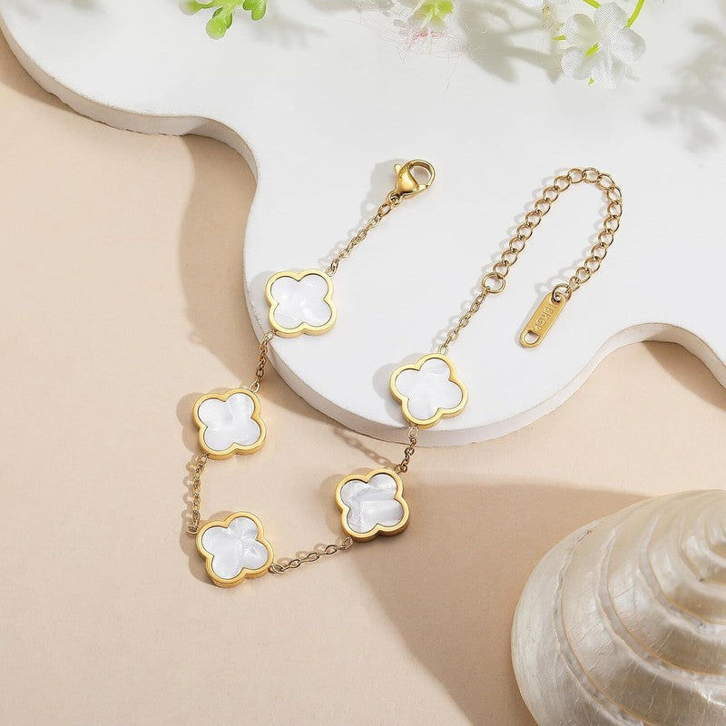 Gold Plated Clover Lucky Bracelet for Women Flower Four Leaf Link Bracelet4