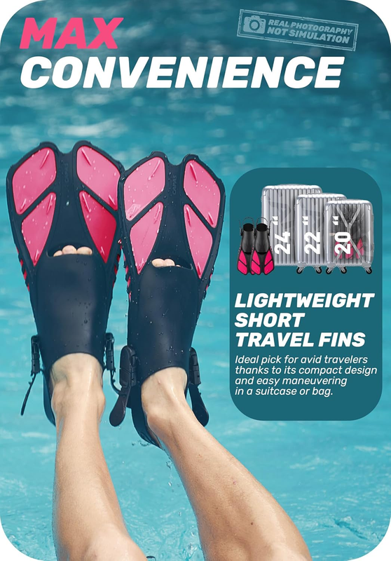 Travel Size Snorkel Fins Adjustable Open Heel Swim Fins for Diving Snorkeling5