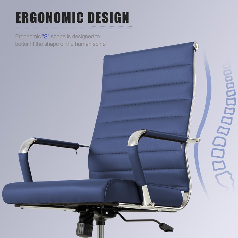Navy Blue Executive Office Chair Ergonomic Leather Swivel Adjustable3