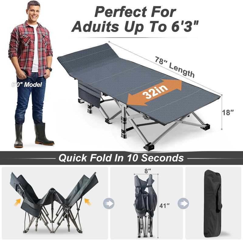 XXL Camping Cot 78x32 900LBS Heavy Duty Folding Bed w/ Mattress Pad 1200D Oxford5