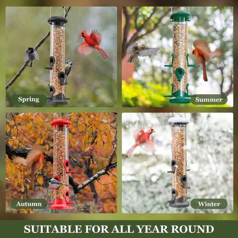 2-Pack Green Plastic Tube Bird Feeders, 6-Port Hanging Feeders for Outdoors1