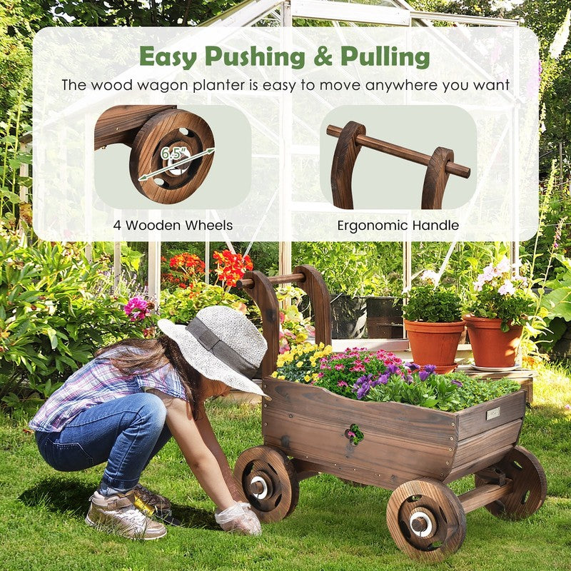 Decorative Wagon Cart Plant Flower Pot Stand Wooden Raised Garden Planter Box5
