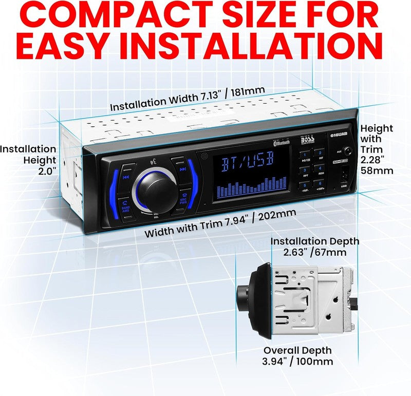 616UAB Car Stereo with Bluetooth   Single DIN, MP3, USB, Aux In, AM/FM, No CD DV1