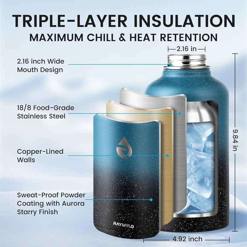 64oz Insulated Water Bottle Midnight Blue Speckle   Triple Wall Vacuum Cold4